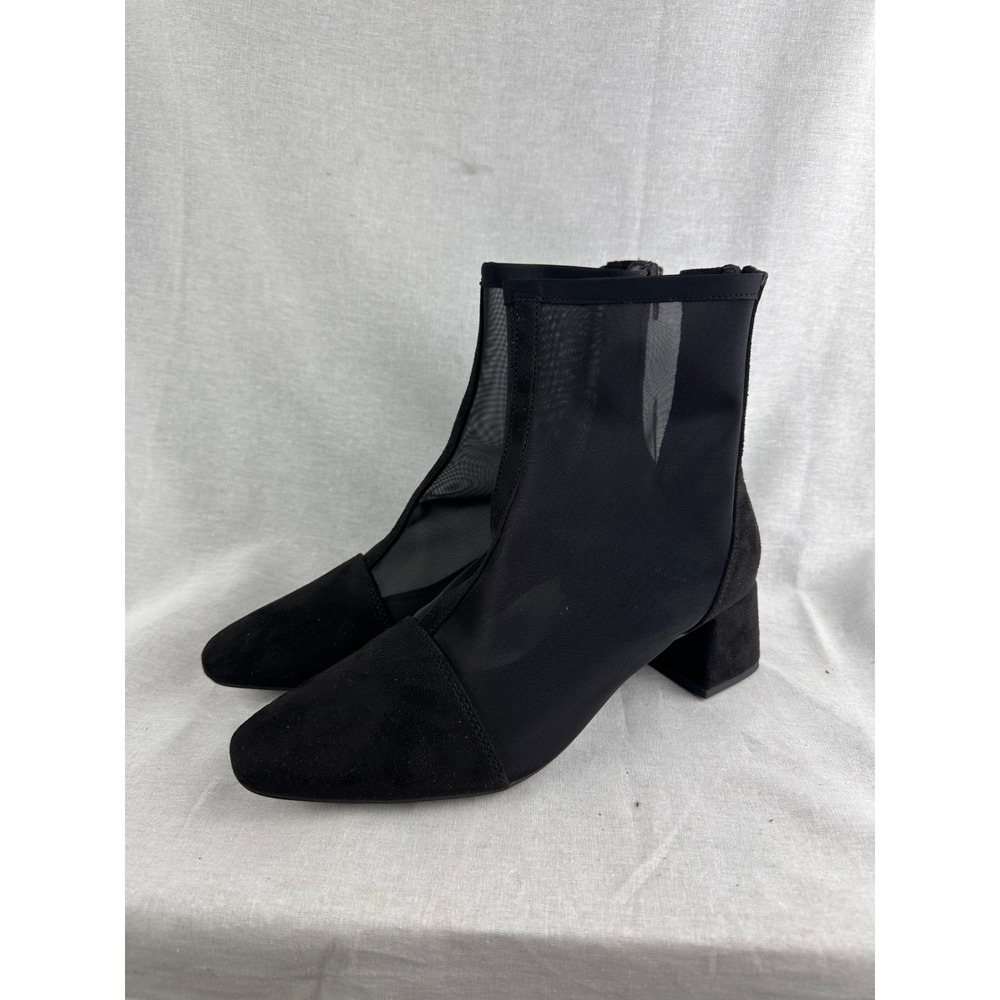 A New Day Celaena Black Mesh Ankle Boots Block Heel Memory Foam Womens 8.5 NEW